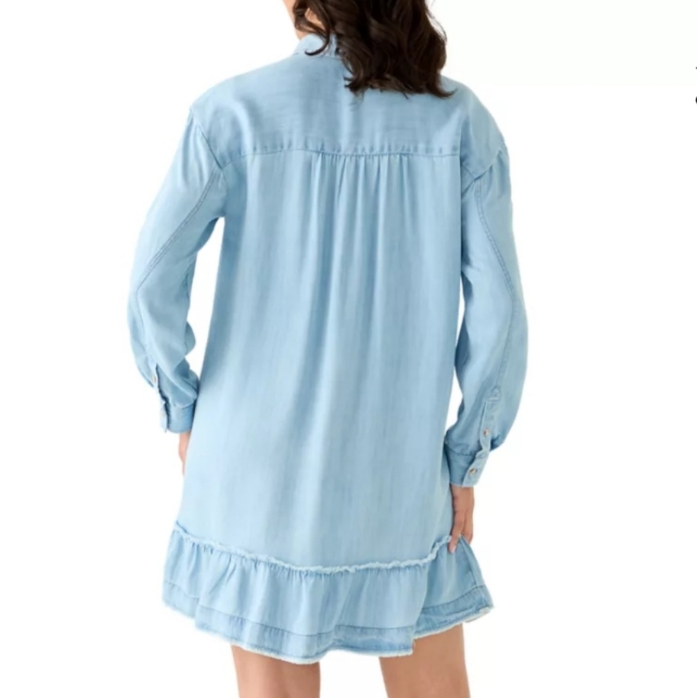 Wonderly Light Denim Wash Long Sleeve Button-Up Front Ruffle Hem Shirtdress NWOT - Picture 6 of 13
